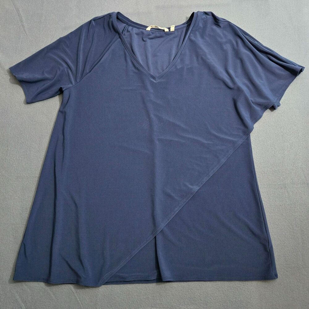 Soft Surroundings Women L Navy Madeline Asymmetric Overlay Tunic Top